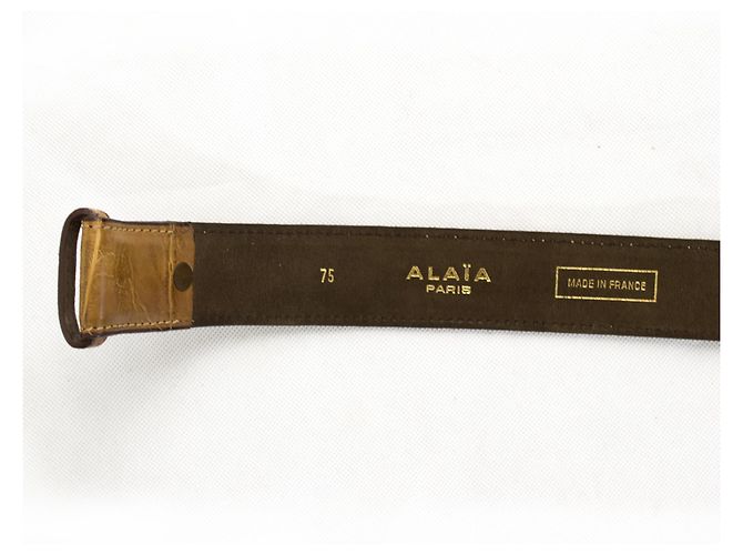 Cinturón Alaïa de piel beige efecto cocodrilo 75 cm - vista 5