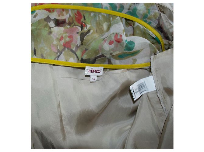 Kenzo asymmetrische Seidenbluse mit Blumenmuster Orange Olivgrün Aus weiß Hellblau Türkis - Ansicht 6