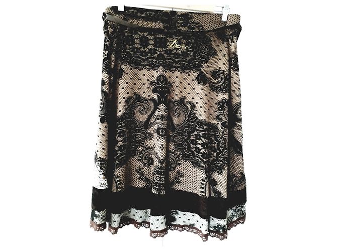 Falda Desigual Marrón Beige Blanco Viscosa Castaño - vista 2