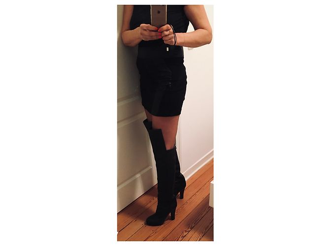 Botas altas Chanel de piel negra Negro - vista 6