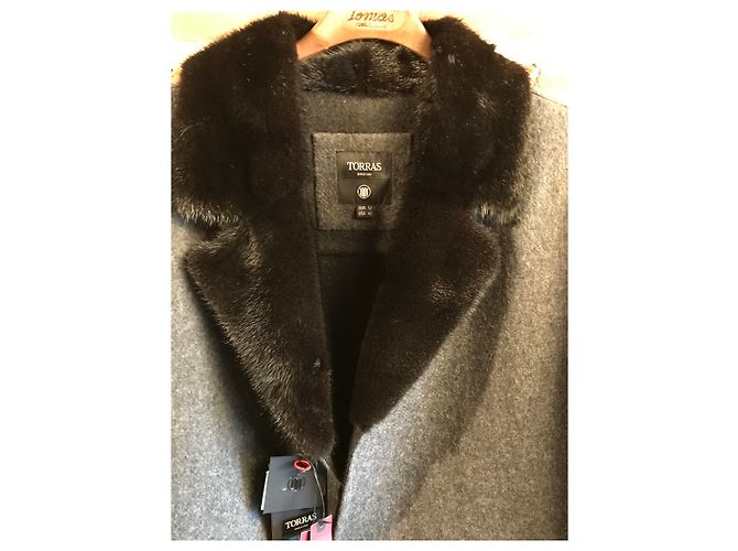 Autre Marque TORRAS Caban 100% collo in alpaca e visone Grigio antracite - vista 2