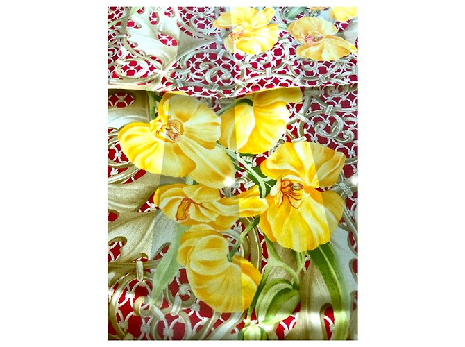 Sciarpa Christian Dior in seta rossa e gialla con motivo floreale Rosso Giallo - vista 4