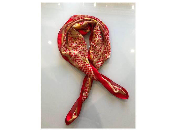 Sciarpa Christian Dior in seta rossa e gialla con motivo floreale Rosso Giallo - vista 5