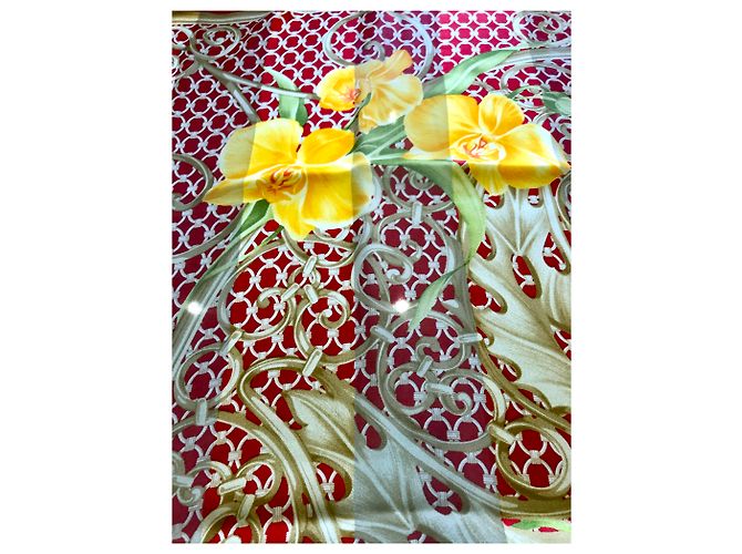 Sciarpa Christian Dior in seta rossa e gialla con motivo floreale Rosso Giallo - vista 7