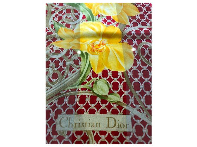 Sciarpa Christian Dior in seta rossa e gialla con motivo floreale Rosso Giallo - vista 8