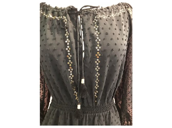 Abito Altuzarra nero con paillettes dorate e maniche lunghe trasparenti - vista 3