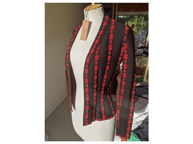 Erhabene Strickjacke Azzedine Alaïa IT36 rot und Schwarz - Ansicht 11