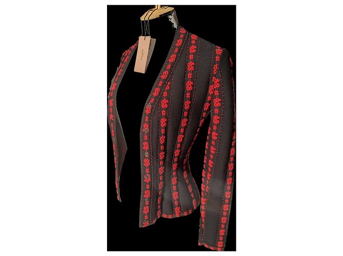 Erhabene Strickjacke Azzedine Alaïa IT36 rot und Schwarz - Ansicht 2