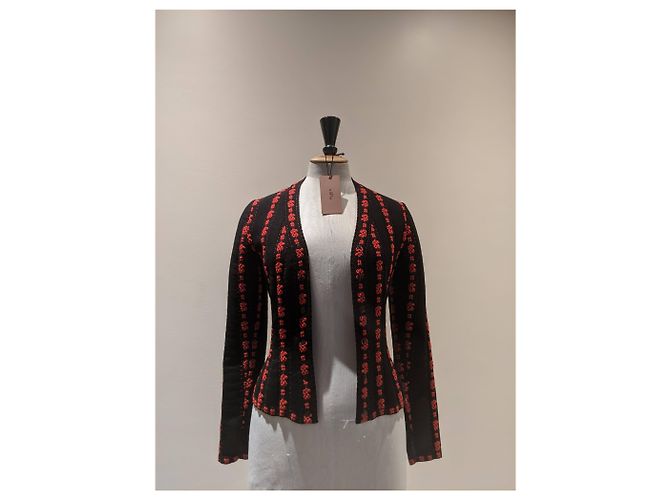 Erhabene Strickjacke Azzedine Alaïa IT36 rot und Schwarz - Ansicht 3