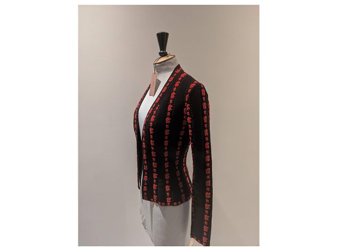 Erhabene Strickjacke Azzedine Alaïa IT36 rot und Schwarz - Ansicht 4