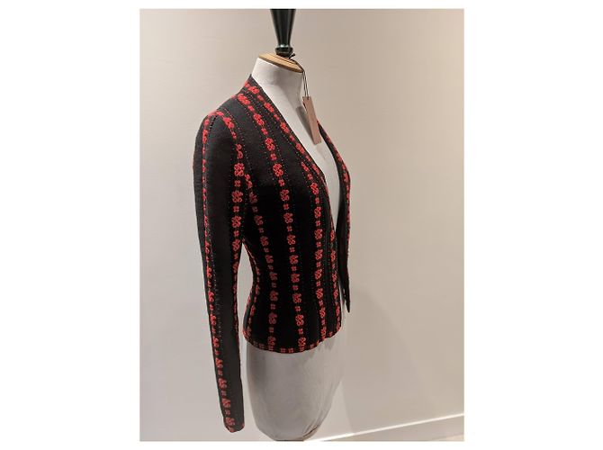 Erhabene Strickjacke Azzedine Alaïa IT36 rot und Schwarz - Ansicht 6