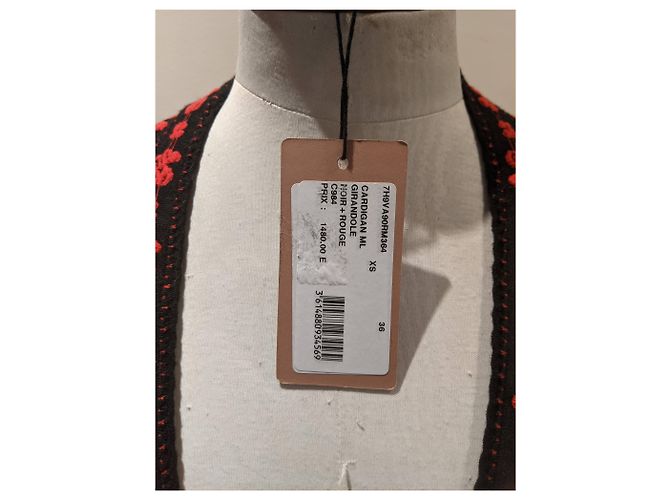Erhabene Strickjacke Azzedine Alaïa IT36 rot und Schwarz - Ansicht 8