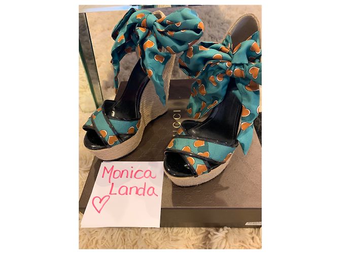 Espadrillas Gucci in seta turchese - vista 2