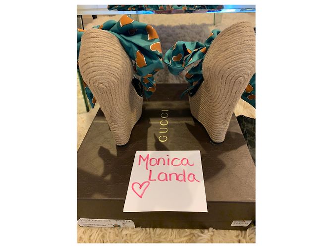 Espadrillas Gucci in seta turchese - vista 3