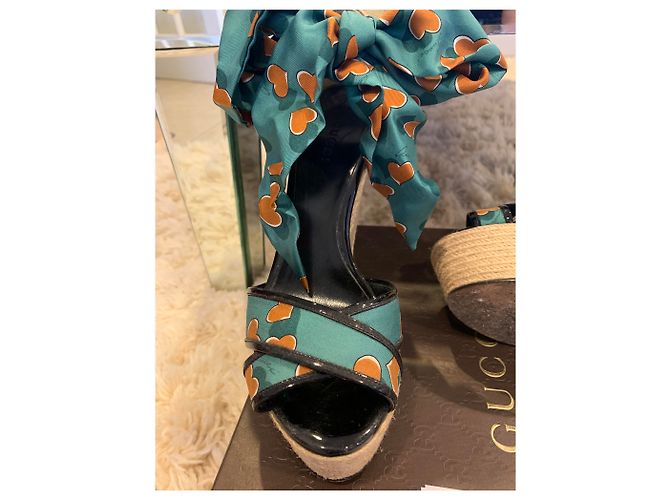 Espadrillas Gucci in seta turchese - vista 4