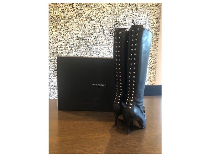 Botas altas de piel negra Dolce & Gabbana Negro - vista 3