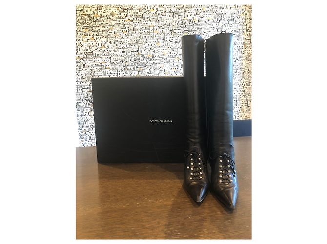 Botas altas de piel negra Dolce & Gabbana Negro - vista 4