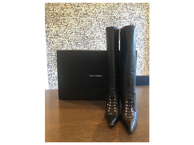 Botas altas de piel negra Dolce & Gabbana Negro - vista 5