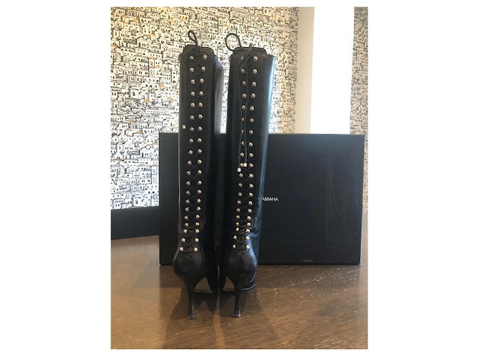 Botas altas de piel negra Dolce & Gabbana Negro - vista 8