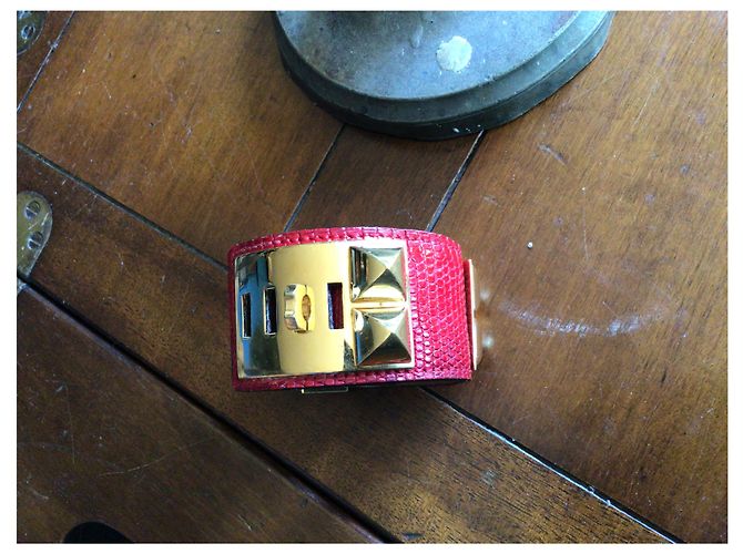 Pulsera Hermès Medor de cuero rojo Roja - vista 2