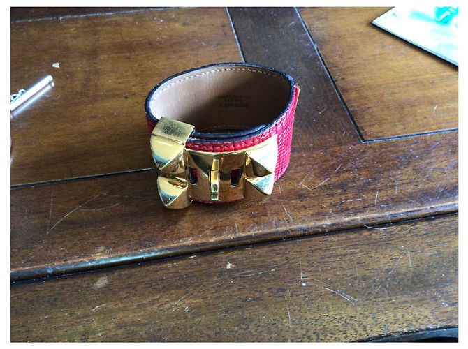 Pulsera Hermès Medor de cuero rojo Roja - vista 3