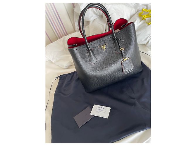 Prada Saco de couro forrado com saffiano Preto Vermelho - vista 2