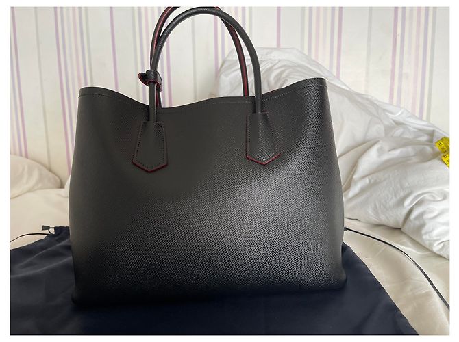 Prada Saco de couro forrado com saffiano Preto Vermelho - vista 7