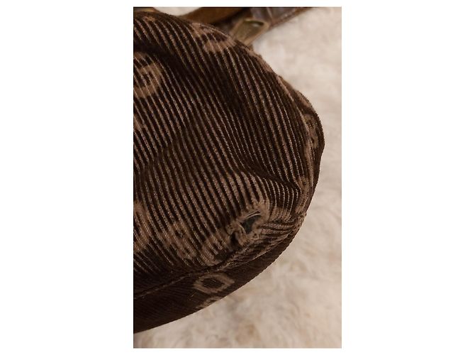 Borsa tote Dolce & Gabbana in pelle e velluto a coste marrone - vista 2