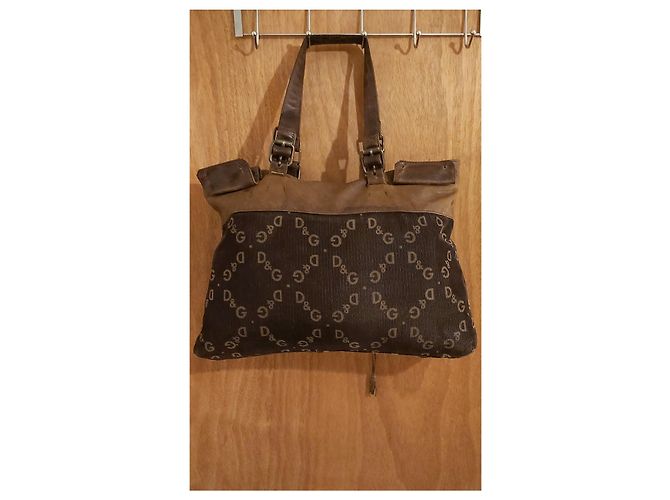Borsa tote Dolce & Gabbana in pelle e velluto a coste marrone - vista 5