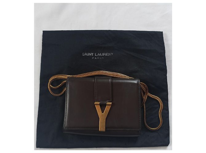 Yves Saint Laurent borsa a tracolla mini Linea Y pelle marrone Marrone scuro - vista 3