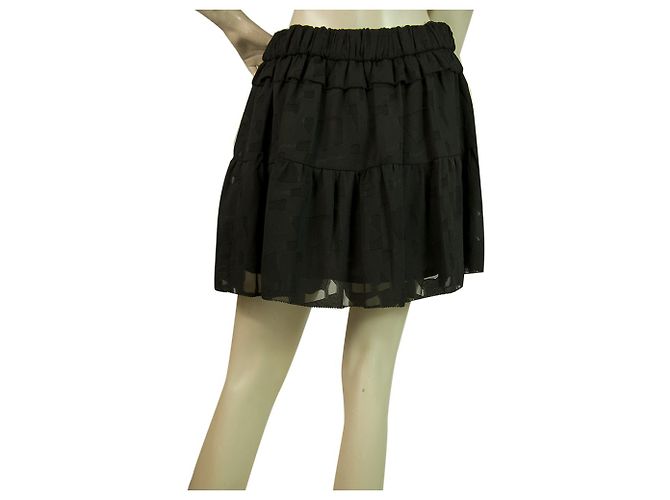 IRO "Carmel" Black Chiffon Tiered Plissee Minirock Größe 36 Schwarz - Ansicht 2