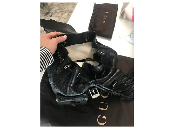 Gucci Black Leader Bamboo Leather Backpack - view 10