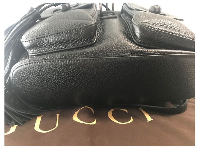 Gucci Black Leader Bamboo Leather Backpack - view 11