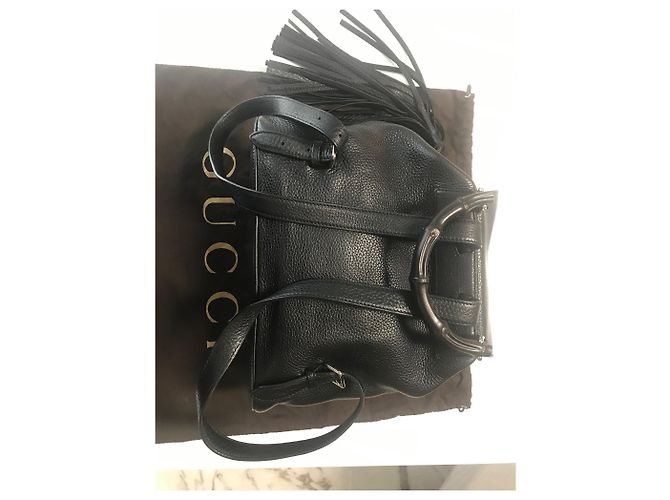 Gucci Black Leader Bamboo Leather Backpack - view 2