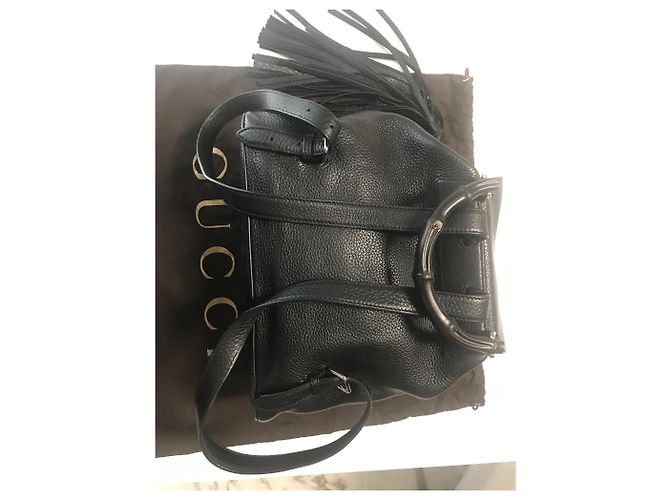 Gucci Black Leader Bamboo Leather Backpack - view 3