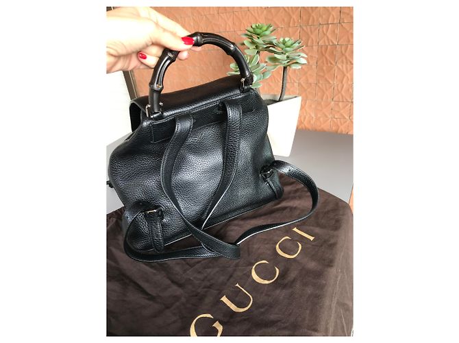 Gucci Black Leader Bamboo Leather Backpack - view 7