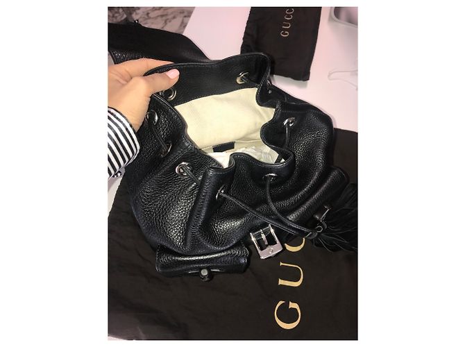 Gucci Black Leader Bamboo Leather Backpack - view 9