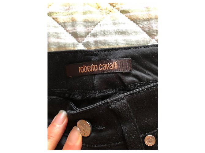 Roberto Cavalli Schlaghose Schwarz Baumwolle Größe 38 - Ansicht 3
