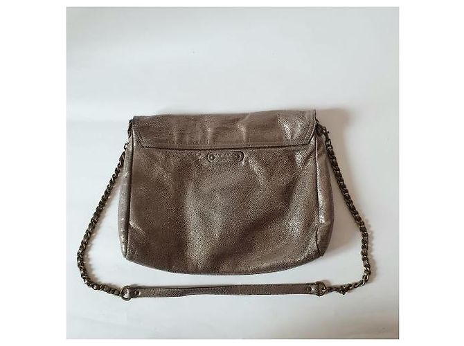 Bauletto Abaco in pelle martellata metallizzata, tracolla a catena Argento - vista 6