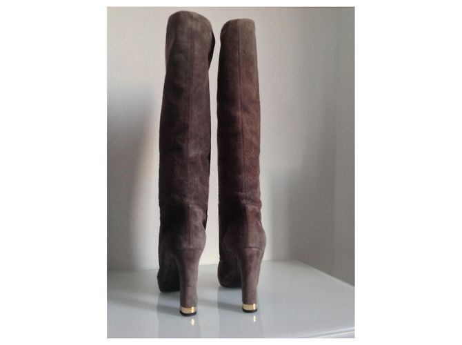 Botas Louis Vuitton Taupe Cuero Ante Gris pardo - vista 2