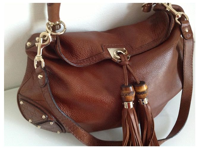 Borsa a mano Gucci Indy in pelle color caramello - vista 4