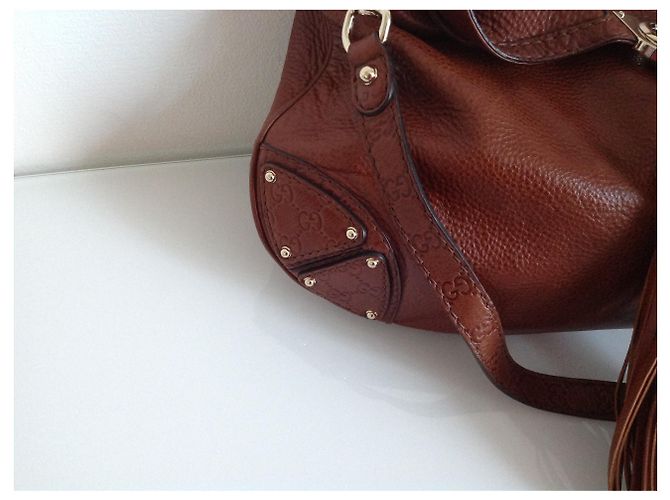 Borsa a mano Gucci Indy in pelle color caramello - vista 5