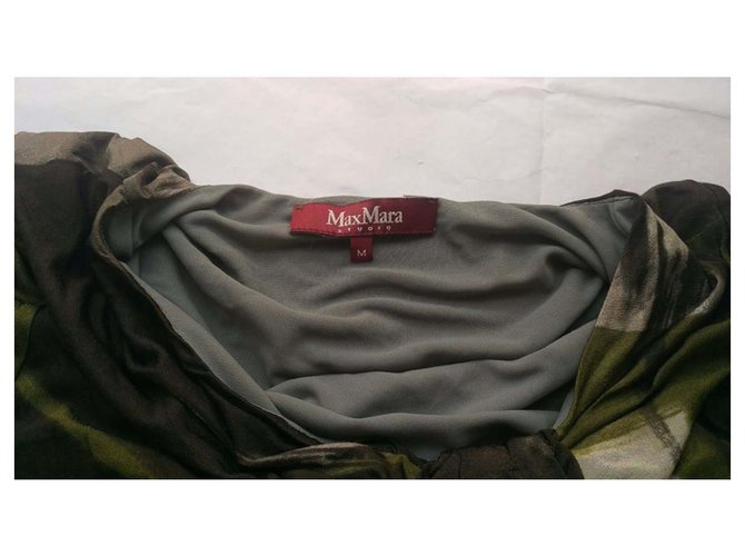 Max Mara Gemusterter Viskosepullover Olivgrün M - Ansicht 3
