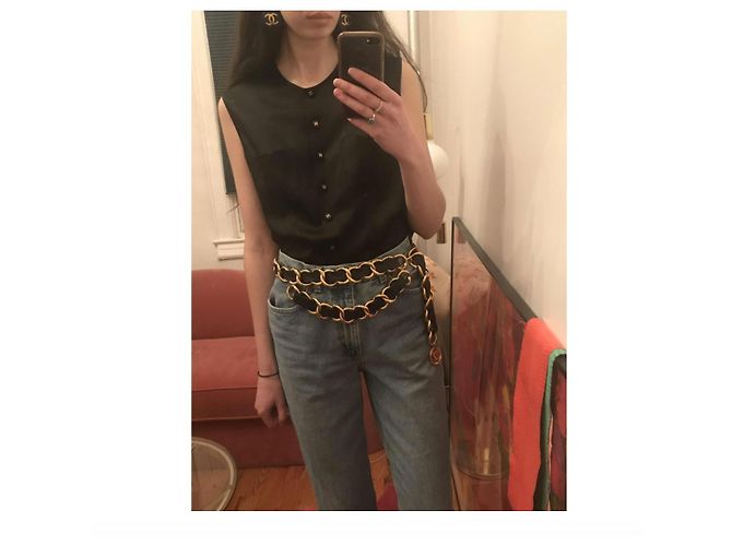 Bella seta elasticizzata 90s top Chanel senza maniche Nero - vista 3