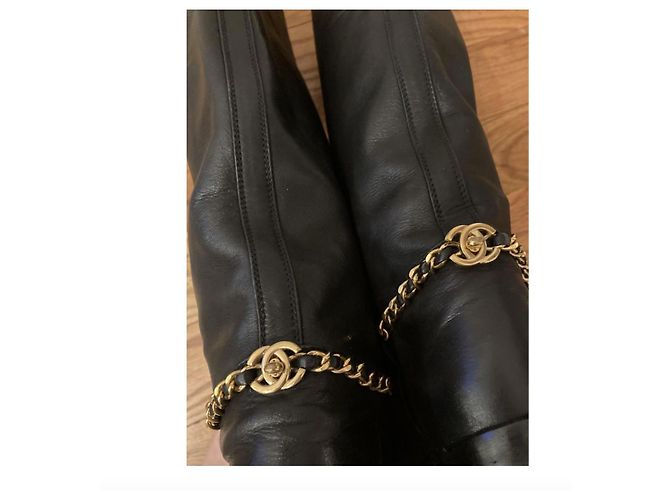 Vintage Chanel 90s Reitstiefel mit Chanel Turnock Schwarz - Ansicht 7
