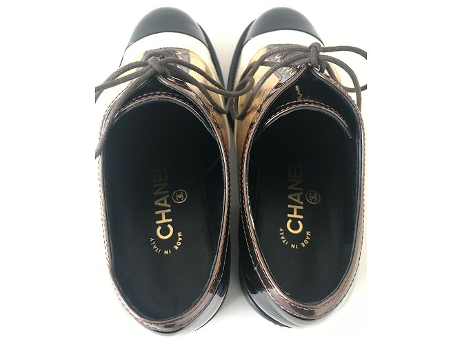 Chanel Derby Brogue Schnürschuhe Braun Schwarz Golden Creme - Ansicht 12