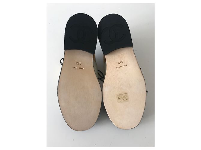 Chanel Derby Brogue Schnürschuhe Braun Schwarz Golden Creme - Ansicht 15