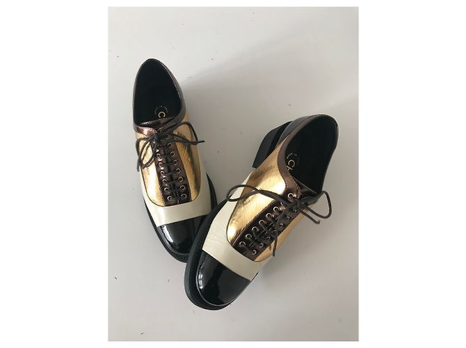 Chanel Derby Brogue Schnürschuhe Braun Schwarz Golden Creme - Ansicht 21