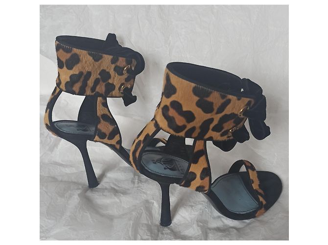 Sandali Lanvin in pelle leopardata con lacci in velluto - vista 2