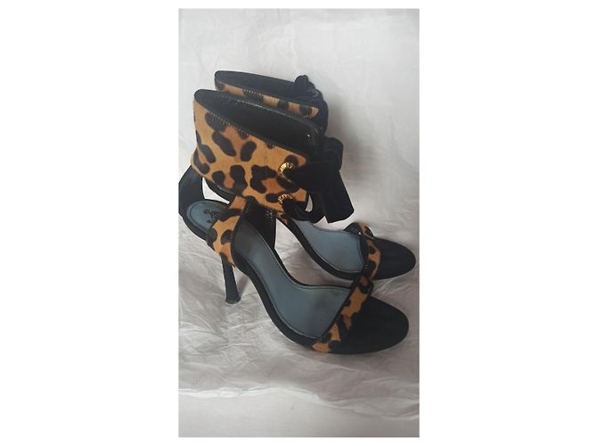 Sandali Lanvin in pelle leopardata con lacci in velluto - vista 5